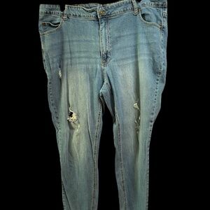 24/7 Distressed Straight Leg High Rise Stretch Blue Denim Jeans 22W